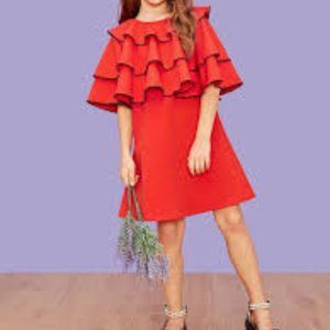 Shein Girl's Zip Back Layered Ruffle Dress
